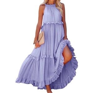 #1069 Sleeveless Ruffle Tiered Maxi Dress in Lavender